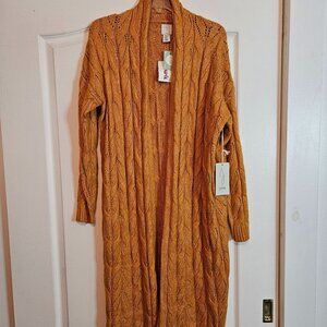 NEW Joie Small Mustard Yellow Long Open Cardigan Duster Knitted Braided